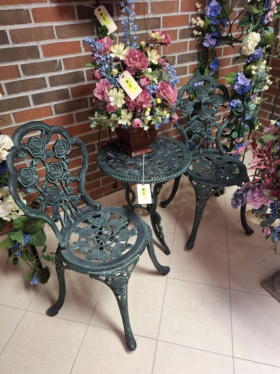 Ornate Metal Patinated Bistro Set Chairs, 36"H