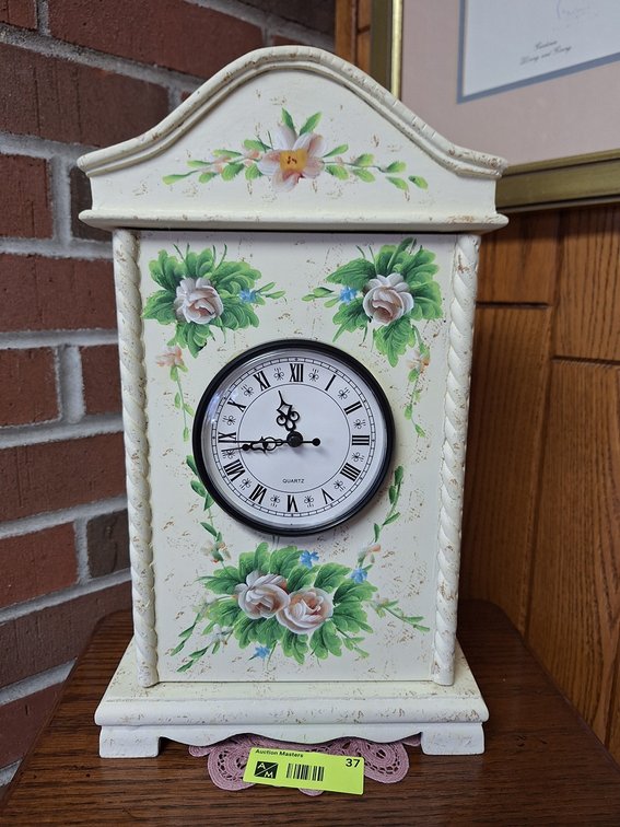 Hand Painted Clock with Door, 15"H