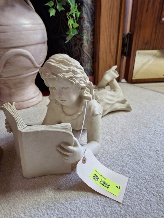 Resin Book reader Garden Sculpture, 21"W