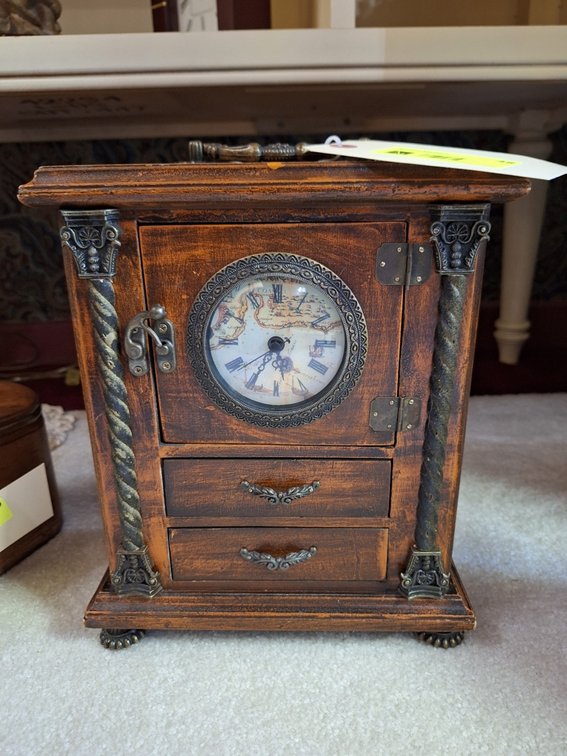 Wooden Jewelry Box Map Motif Clock