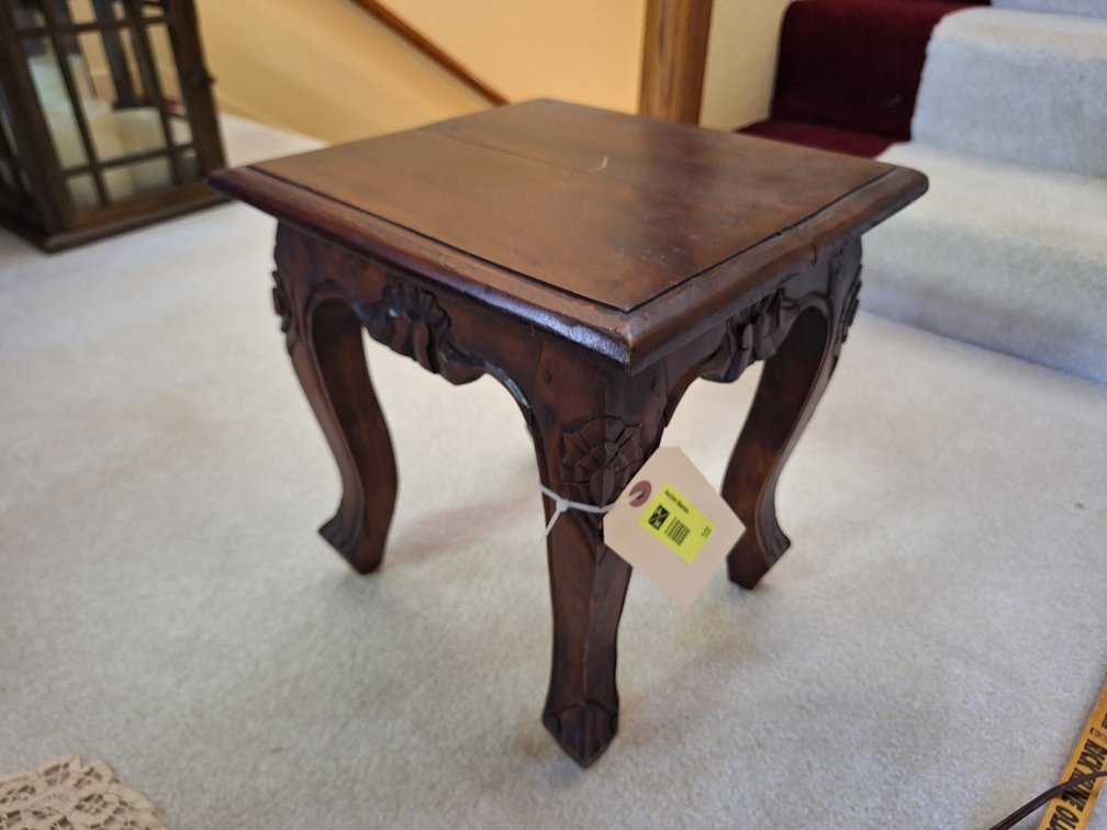Carved Wood Antique Style Stand, 13.5"