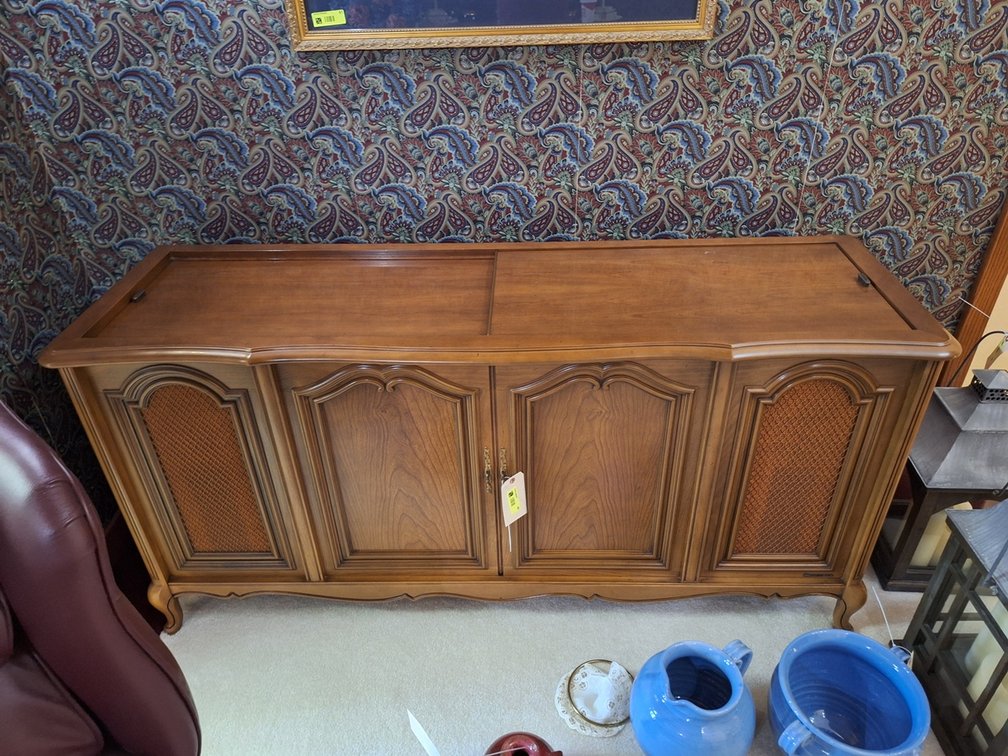 Magnavox Astro-Sonic AM/FM Record Console with Approx 50 Albums, 64"x20"x31"