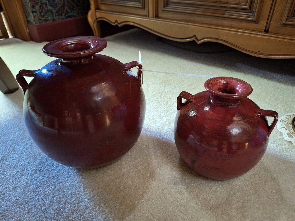 Pair of Italian Ornate Red Pots, 8.5"