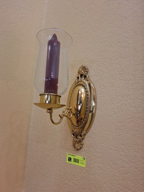 Pair of Ornate Brass Wall Candle Sconces, 11"