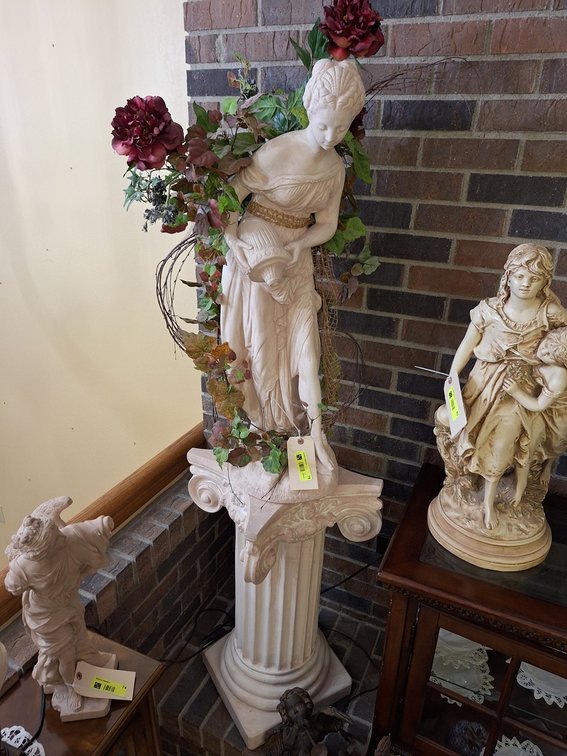 Grecian Style Column Planter with Water Pourer Figure, 61"H