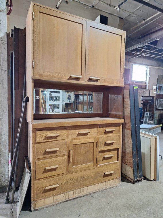 Vintage Wood/Mirrored Built-In Cabinet, 50"x16"x86"