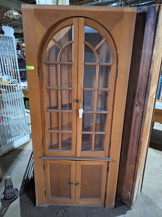 Vintage Wood/Glass Corner Built-In Cabinet, 37"x21"x83"
