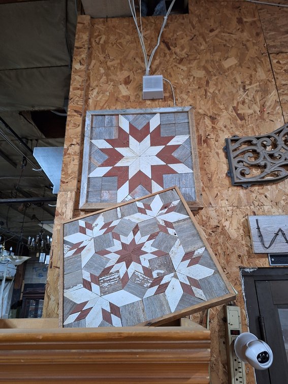 2 Wood Frame Flag Mosaics, 21"x21"