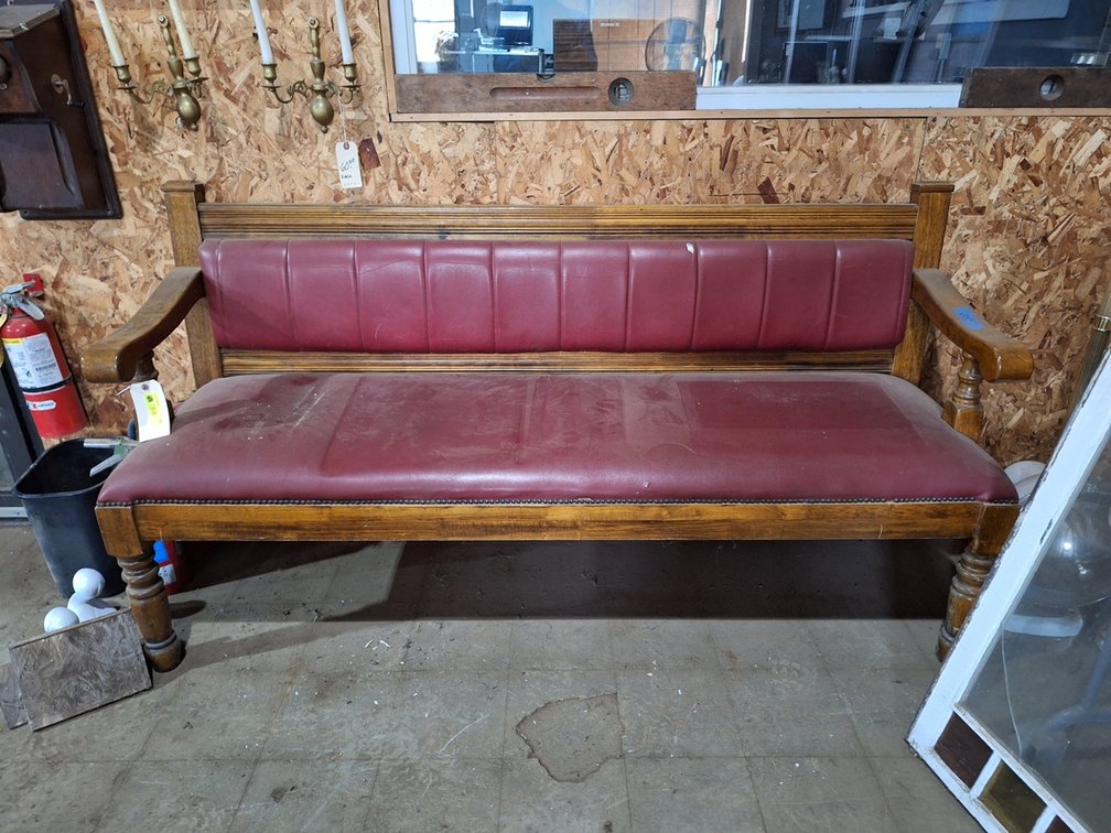 Vintage Upholstered Wood Bench, 70"x23"x39"