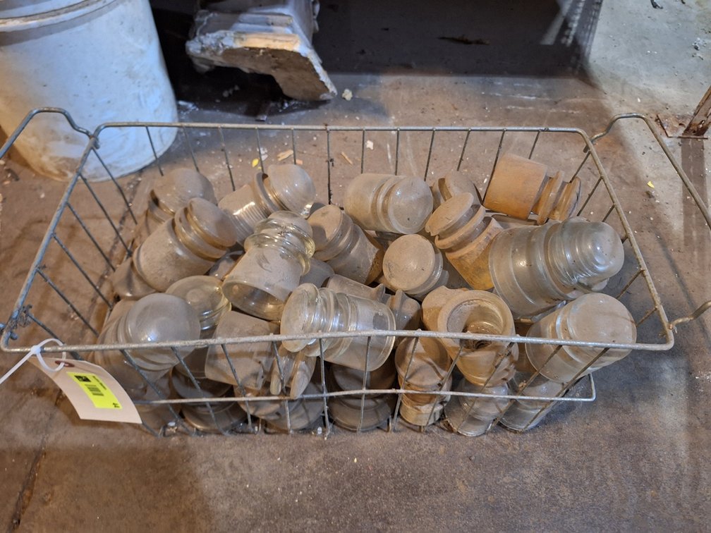 Basket of Vintage Glass Insulators