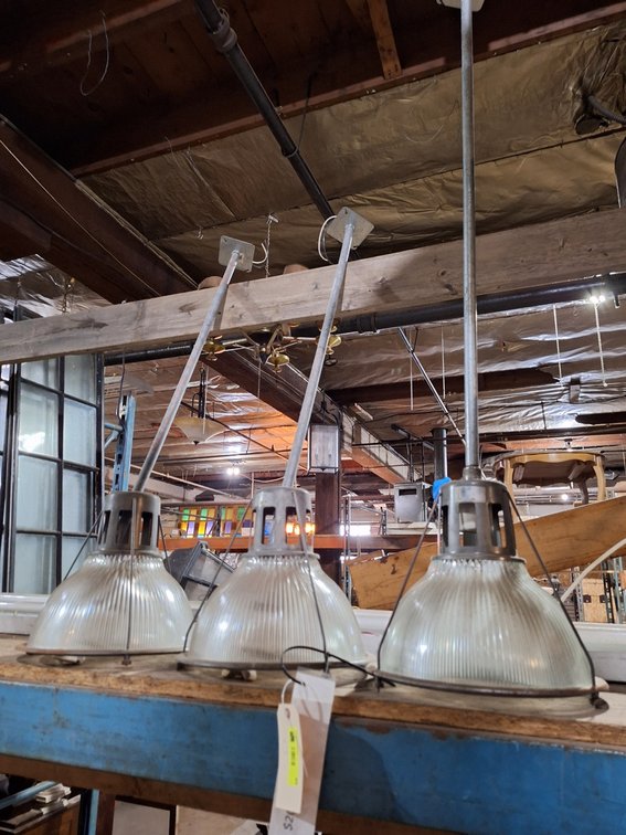 3 Metal/Glass Hanging Lights, 12" Diameter