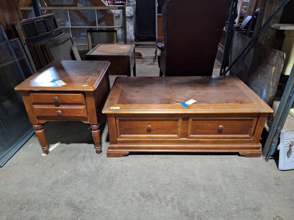 Matching Coffee and End Tables, 49.5"x30"x18", 22.5"x27.5"x25