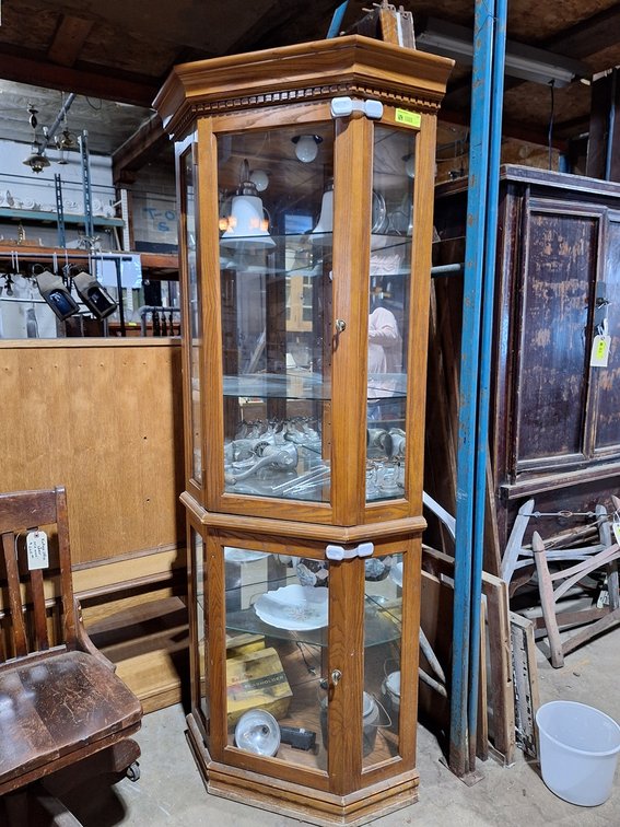 Wood/Glass Corner Curio Cabinet, 18"x18"x73"