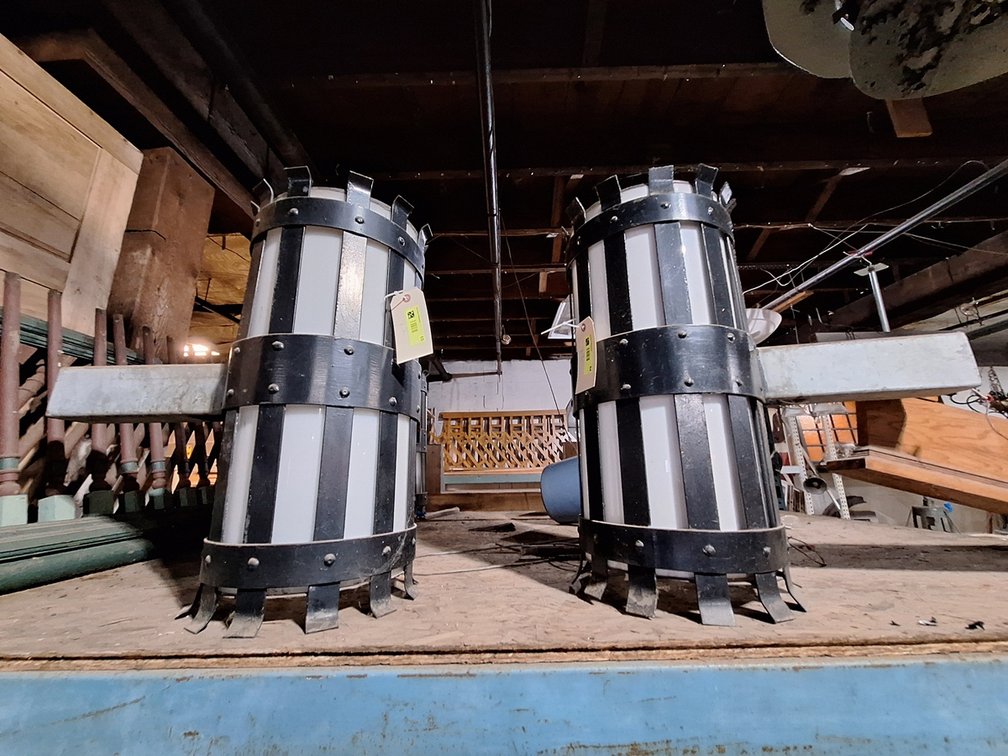 2 Metal/Frosted Glass Light Fixtures, 14"x26"