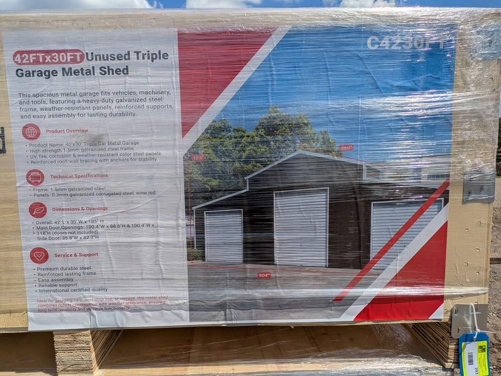 2026 SDLANCH 42'x30' Triple Garage Metal Shed, Model SDL4230TGMS, Unused
