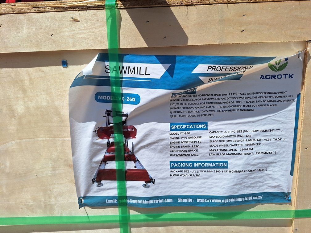 2026 AGT Portable Sawmill, Model YC-26G, Unused