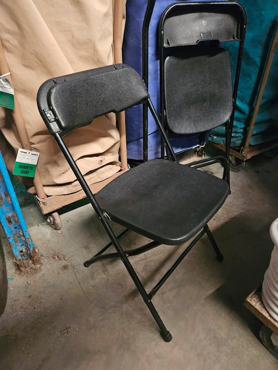 Black Plastic/Metal Folding Chairs, Approx. 50 with Cart