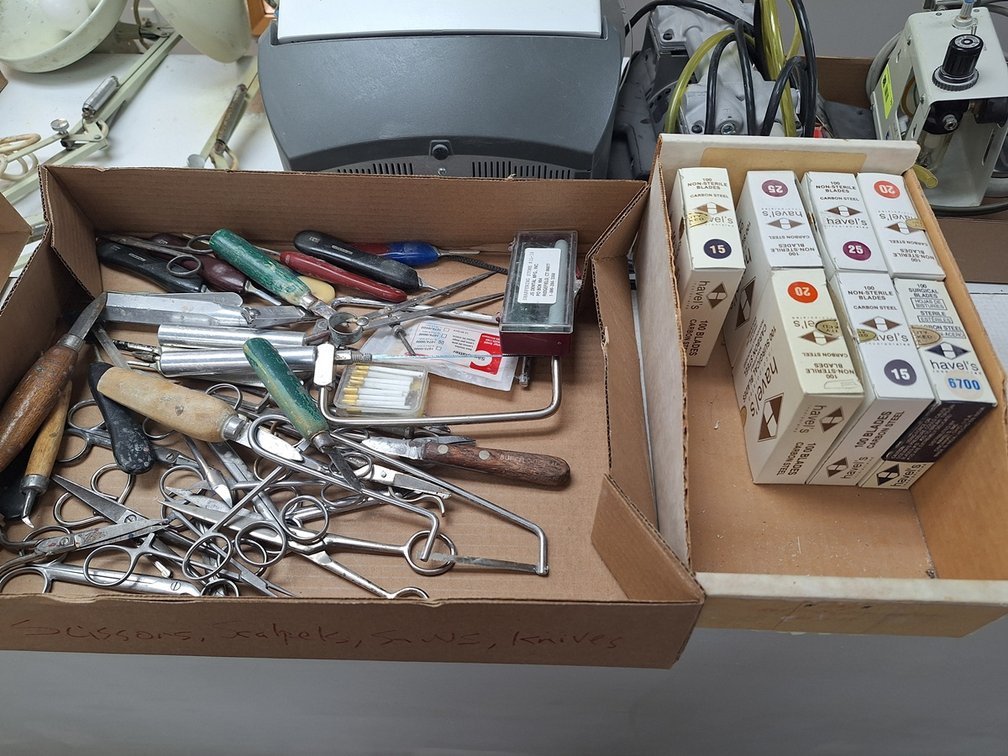 Assorted Scissors, Scalpels, Saws and Knives