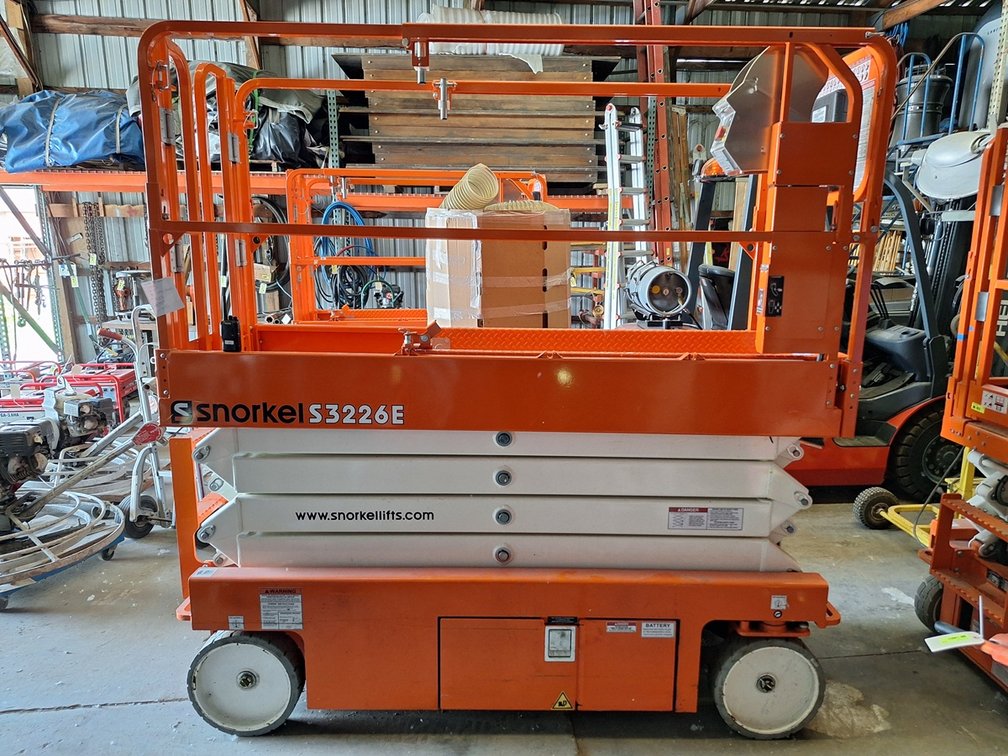 2023 Snorkel S3226E 24V Electric Scissors Lift, 26' Max Height, 550 Lb. Capacity, 14.4 Hours on Meter, Serial S3226R-04-230202976