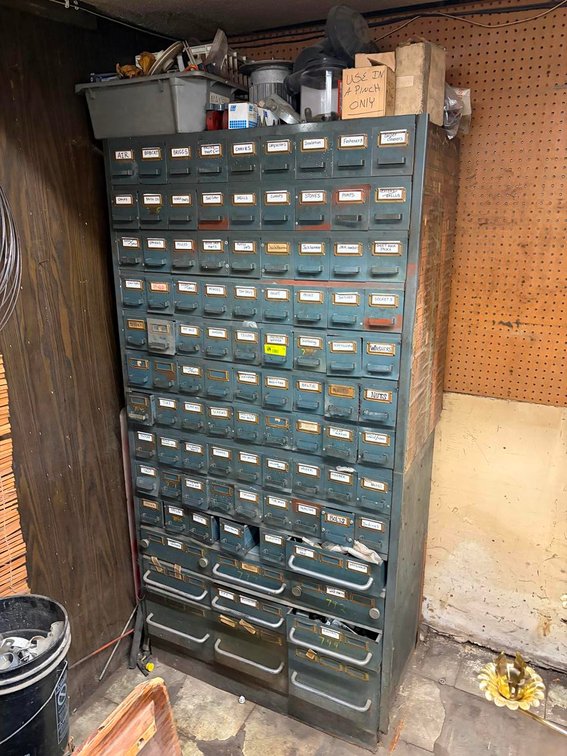 Heavy Duty Metal Parts Organizer full of Fasteners and More