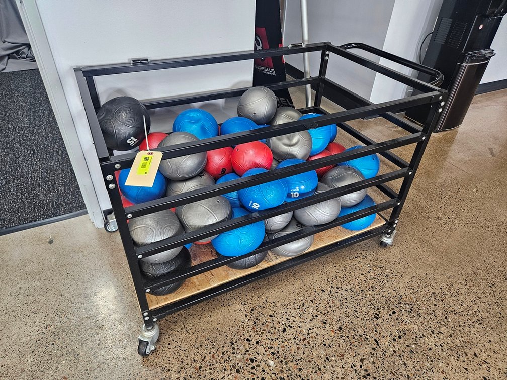 Assorted Century Weighted Balls (8 lb., 10 lb., 12 lb., 15 lb.) with Heavy Duty Cage Cart