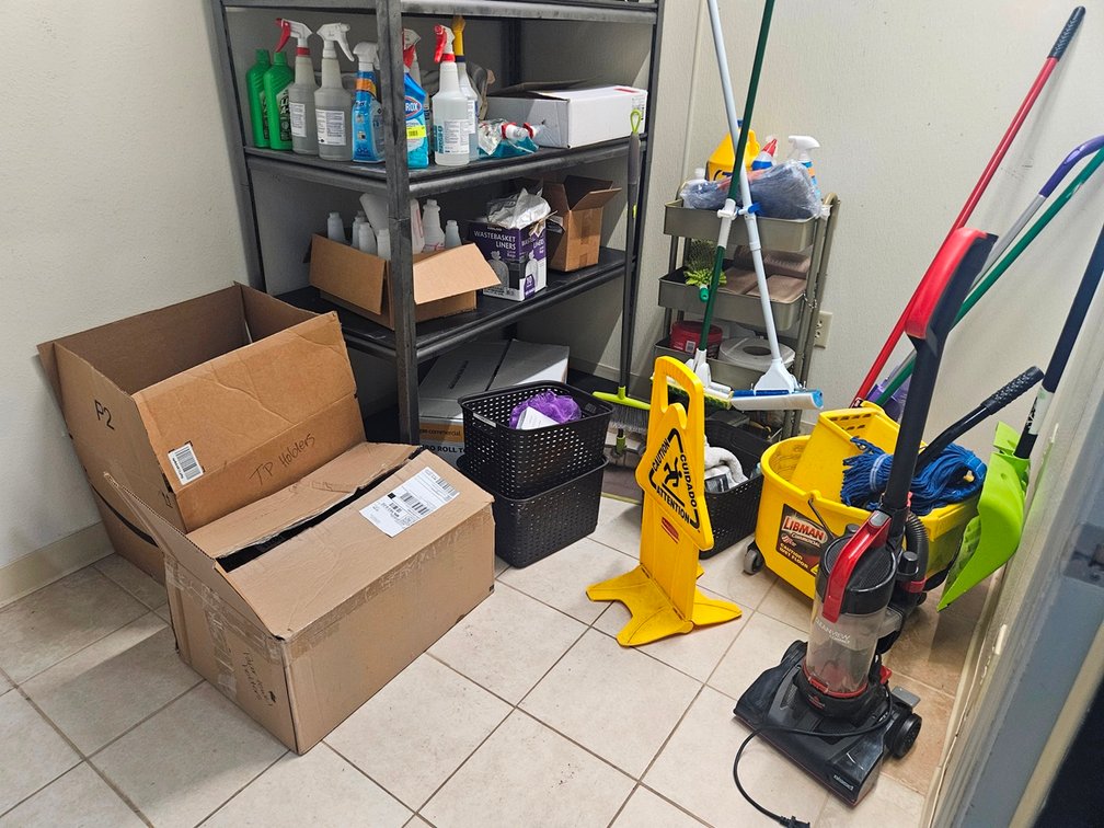 Assorted Cleaning Equipment/Supplies, Paper Products, More