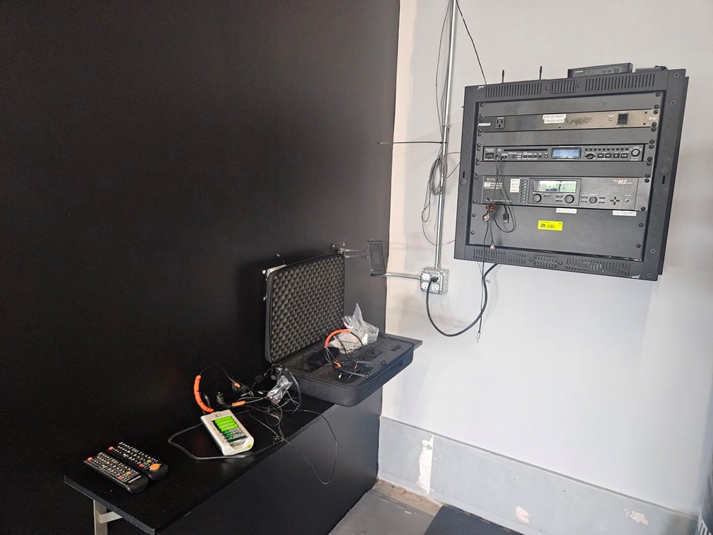 Sound System: Denon DN-300Z, TOA M-9000M2 Amp, Furman M-8X2, Shure Wireless Headsets, 2 EV Speakers, 1 Alto Speaker