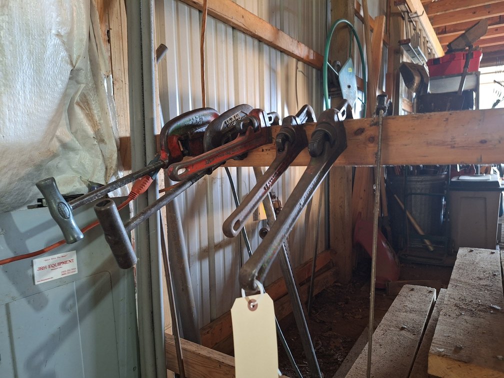 3 Assorted Pipe Wrenches, 2 C-Clamps