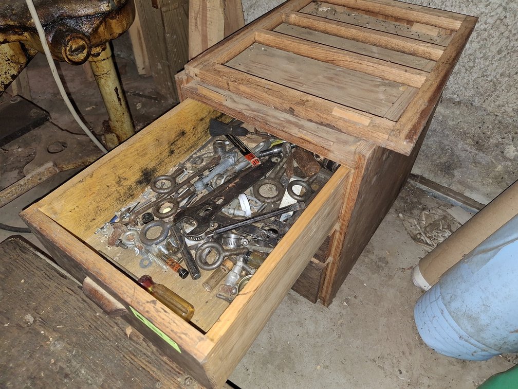 Wood 3 Drawer Cabinet with Tools and Hardware