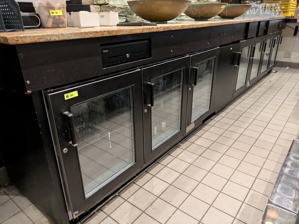 2 Perlick Backbar Coolers, 3-Door 72", 4-Door 96", Model: C507BUC, Remote Compressor in Basement