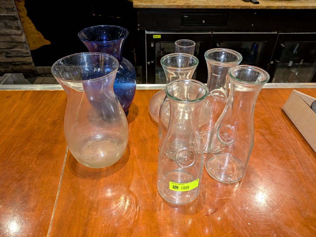 Assorted Glass Carafe, Vases