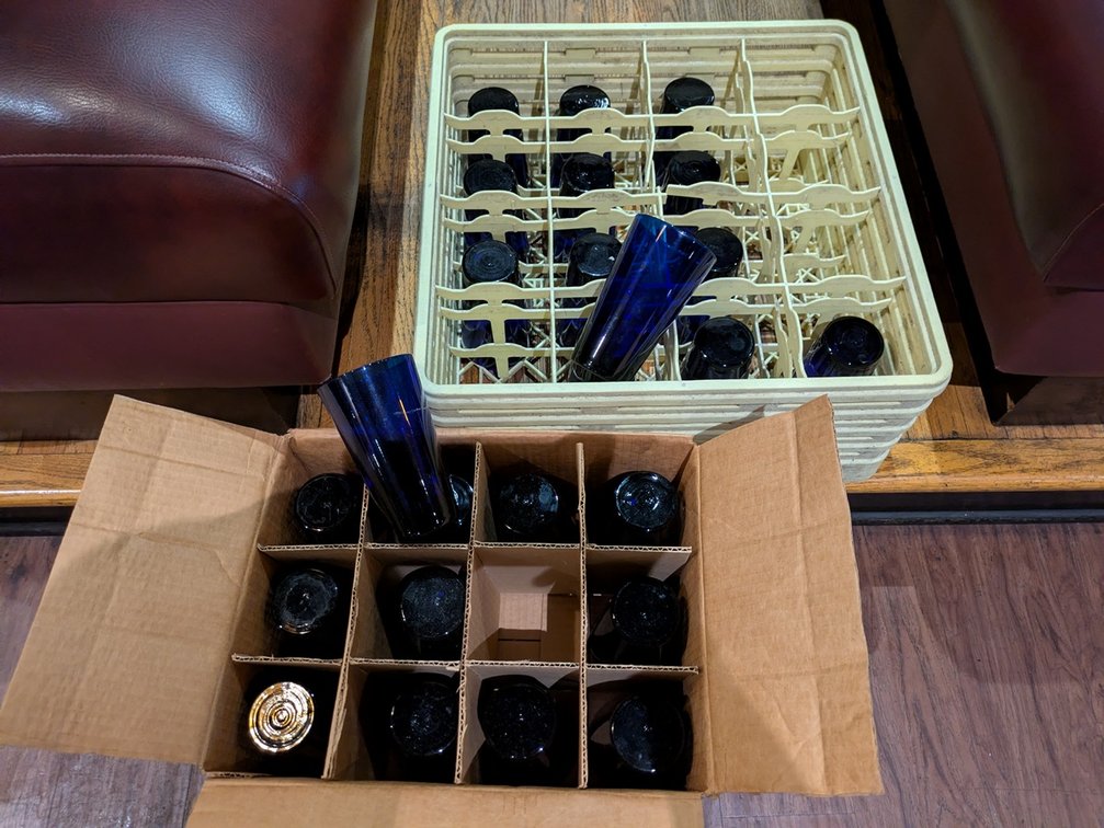 Assorted Blue Glass Pint Glasses, Approx 37
