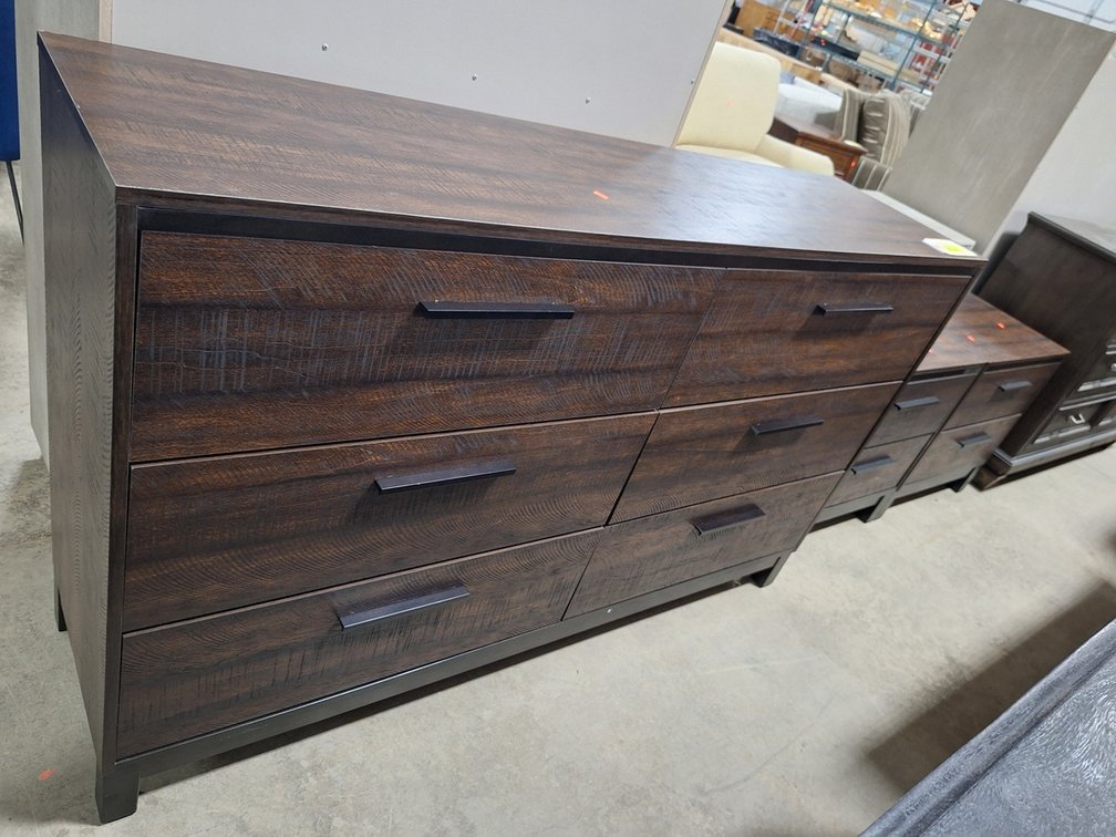 Coaster Wood 6 Drawer Dresser 59"x16"x36" and 2 - 2 Drawer Night Stands 23"x16"x23"