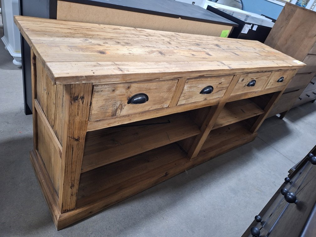 Wood 4 Drawer/4 Shelf Stand, 79"x20"x33"