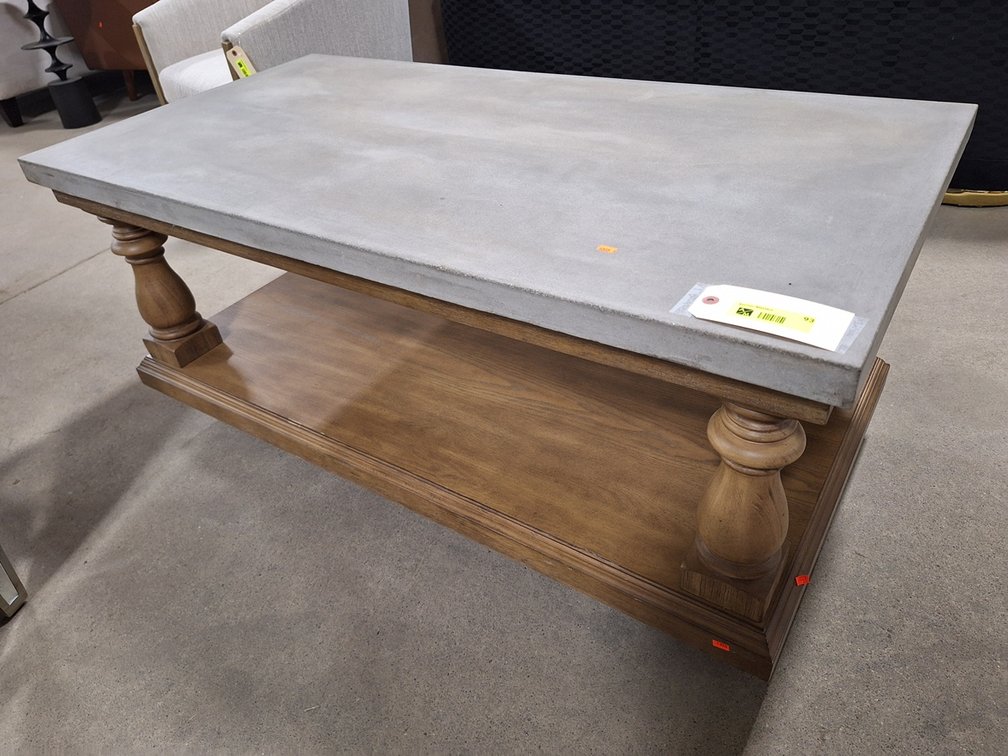 Concrete Top Wood Base Coffee Table, 50"x26"x19"