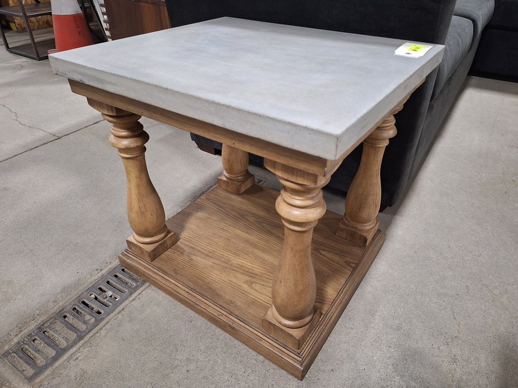 Concrete Top Wood Base End Table, 26"x23"x24"