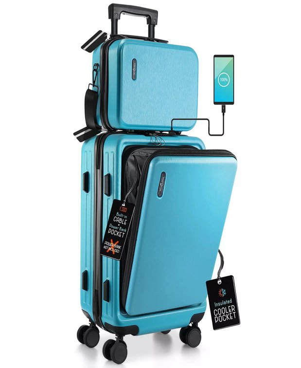 Travelarim 2-Piece Hard Luggage Set Teal Online Retail: $111