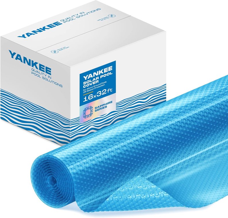 Solar Pool Cover for Rectangular Pool by Yankee | 16x32 ft | Keep Water Warm and Prevent Its Loss | Weatherproof Pool Solar Blanket