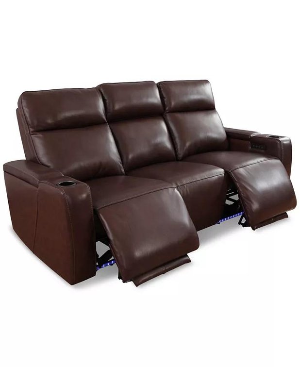 Macys Greymel Leather Power Reclining Sofa W/Wireless Charger Online Retail: $2579, 82"