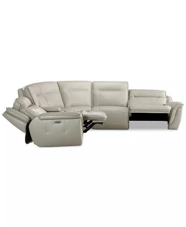Macys Lenardo Leather 6pc Power Reclining Sectional Online Retail: $10,694, 108"x117"