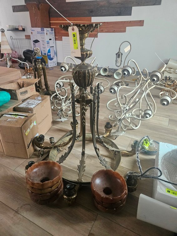 Chandelier with Alabaster Globes, 33" Tall (seller states this is out of the Pillsbury Castle)