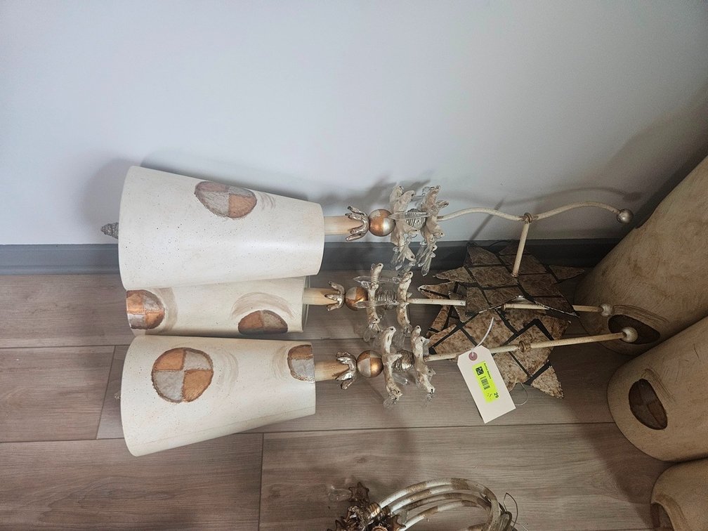 3 Decorative Light Fixtures, 34" Tall (seller states this is out of the Stillwater Chamber of Commerce Building)