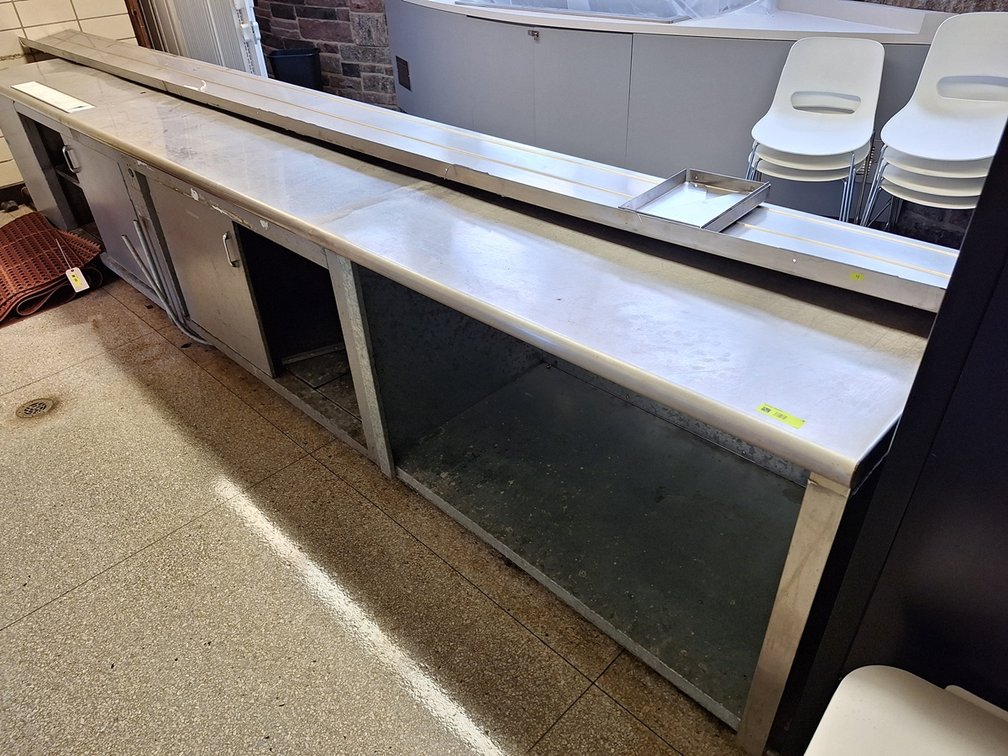 SS Serving Line/Buffet Counter, Cabinet 176"x31"x35", Line 197"x13"