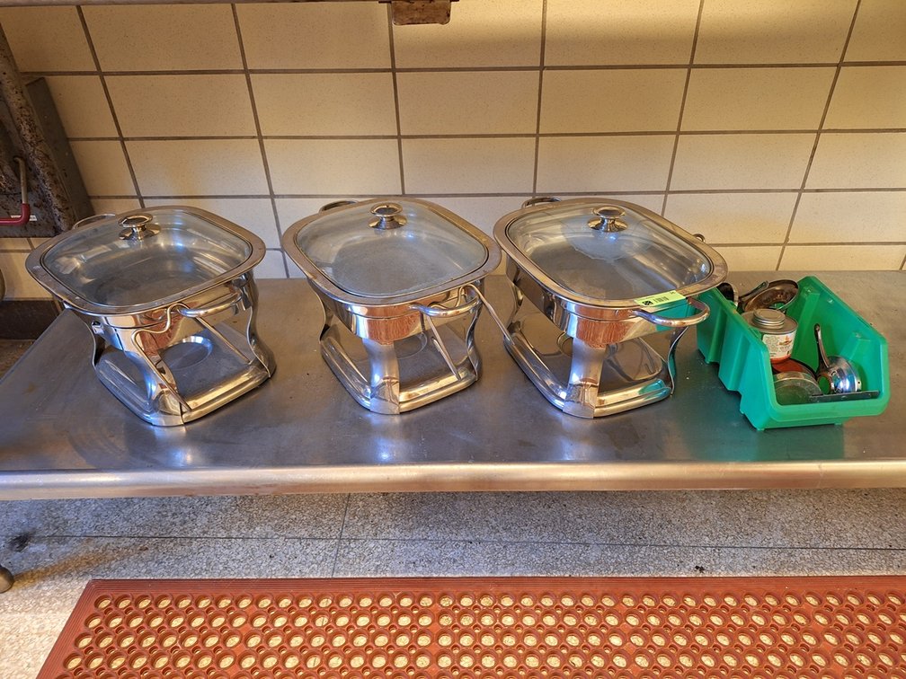 3 SS Chafing Dishes with Lids and Related