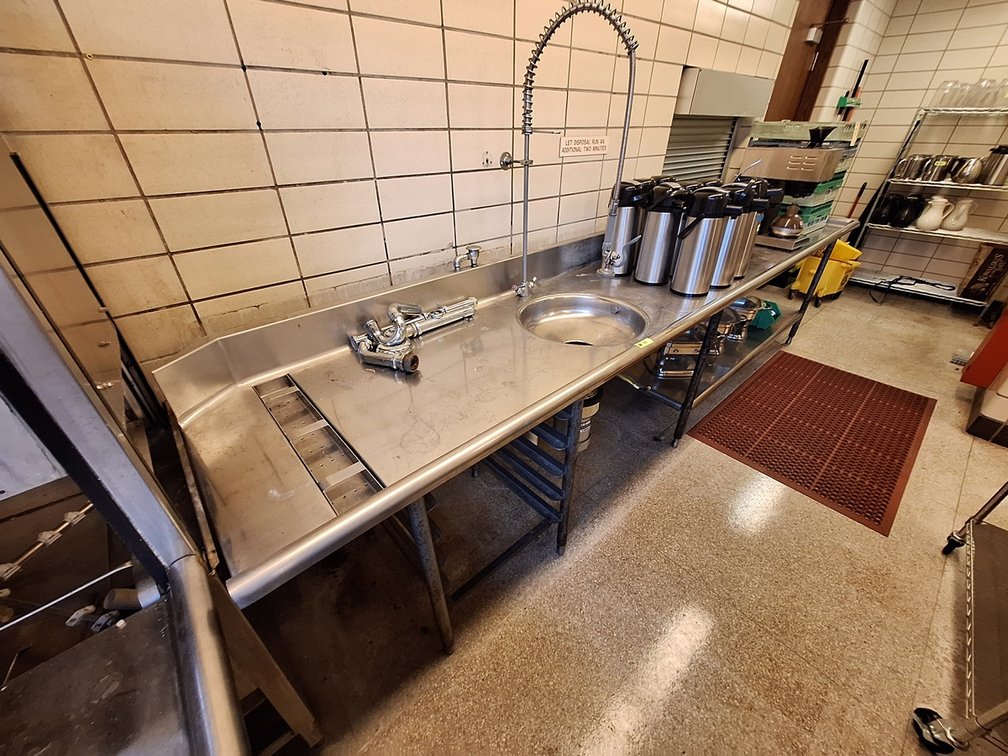 SS Drainboard with Sink, Faucet, Under Shelf and Backsplash, 150"x30"x37"