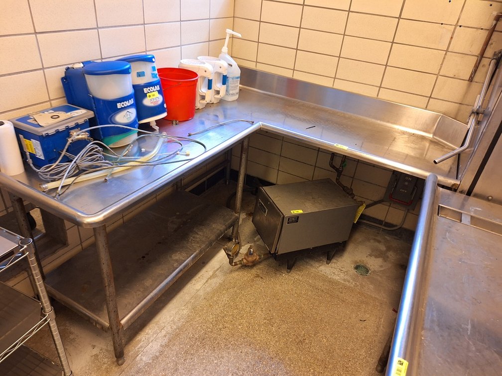 L-Shaped Drainboard with Wash Station, Under Shelf and Backsplash, 76"x67" Footprint, 37"H