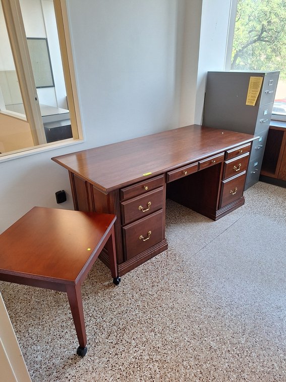 Wood Desk, Table, File Cabinet