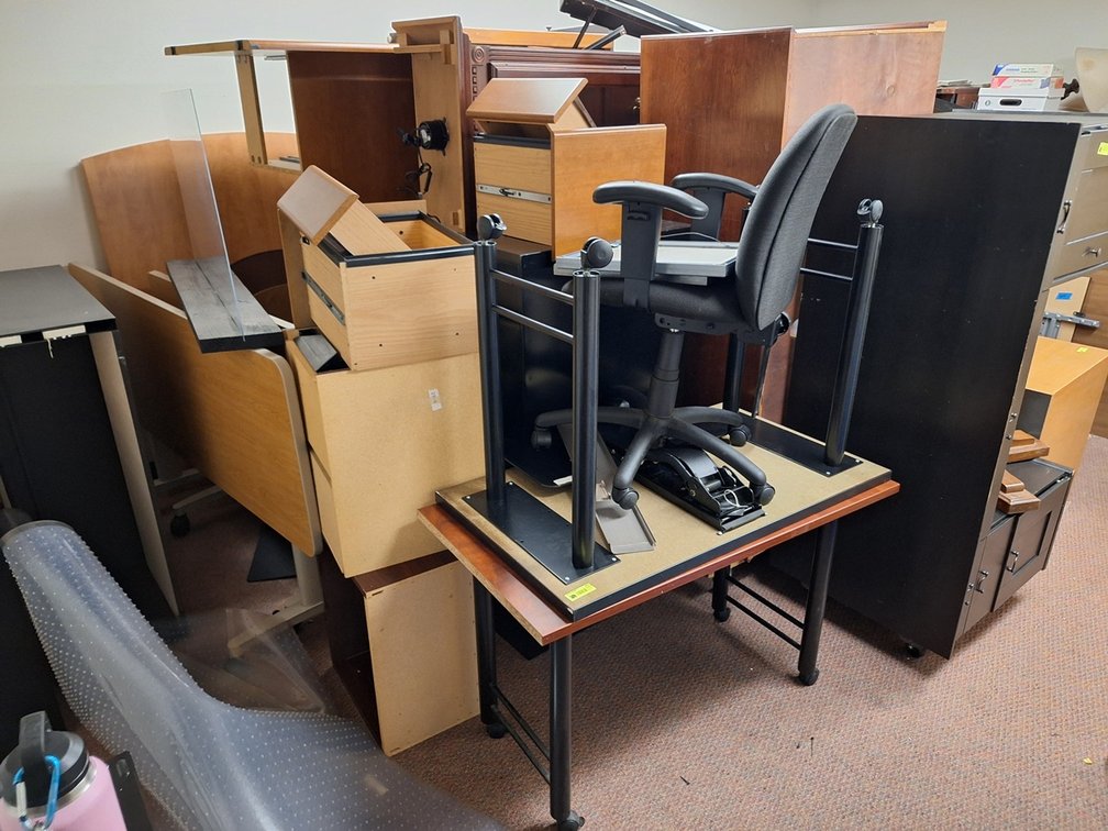 Large Quantity Assorted Furniture- Chairs, Desks, Table Tops, Kitchen and More