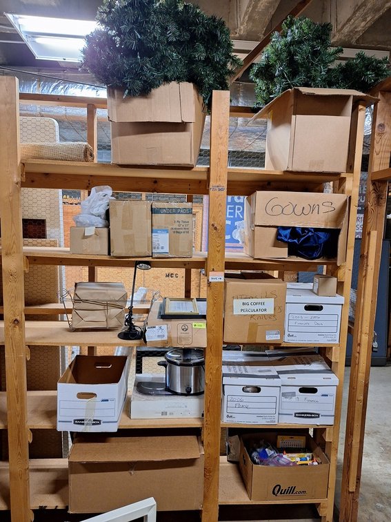 Contents on Shelves- Kitchen/Cooking Equipment, Paper Products, Decor, Office Supplies and More