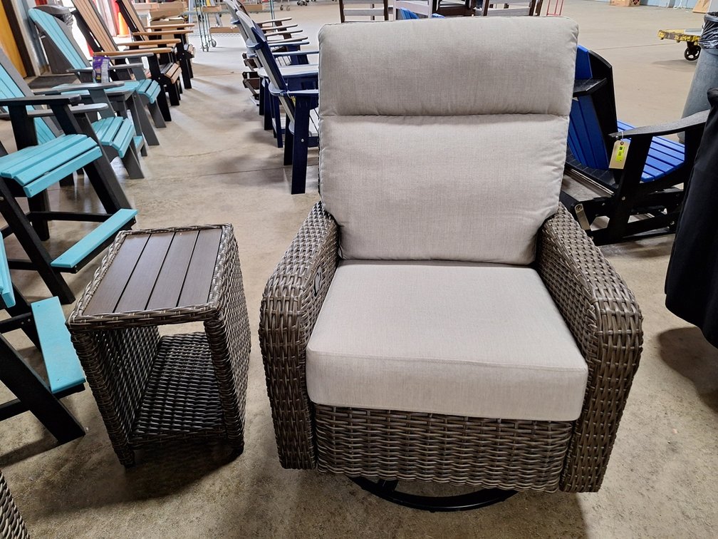 Outdoor Wicker Swivel Glider Recliner and Wicker End Table 20"x14"x22"